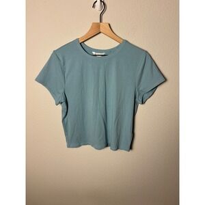 Athleta Signature Rib Short Sleeve Tee Blue Crewneck Ribbed Top 415630 XL